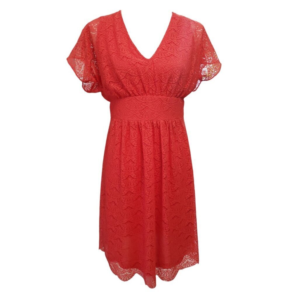 Adrianna Papell Lace Short Sleeve Coral Dress 4